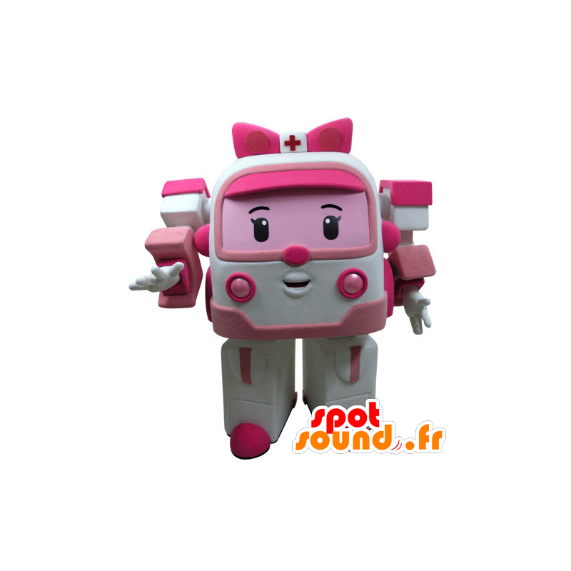 Mascot roze en wit ambulance, dus speelgoed Transformers - MASFR031434 - mascottes objecten