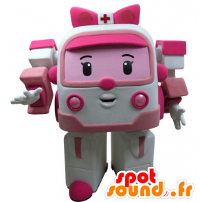 Maskot růžová a bílá ambulance, takže hračky Transformers - MASFR031434 - Maskoti objekty