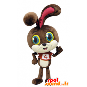 Mascotte de lapin marron et blanc avec les yeux colorés - MASFR031438 - Mascotte de lapins