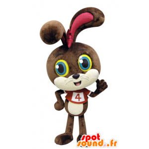 Bruin en wit konijn mascotte met kleurrijke ogen - MASFR031438 - Mascot konijnen