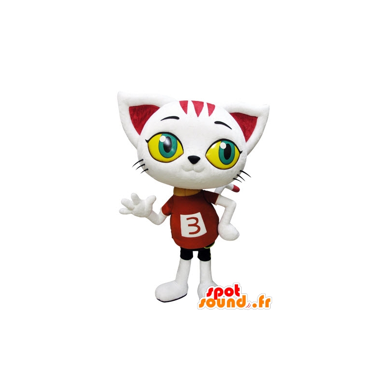 Mascotte de chat blanc, géant avec de grands yeux - MASFR031439 - Mascottes de chat