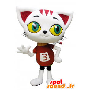 Bílá kočka maskot, obří s velkýma očima - MASFR031439 - Cat Maskoti