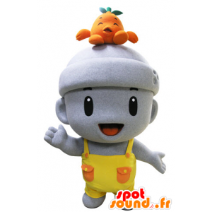 Mascotte de bonhomme gris, très souriant avec une salopette - MASFR031440 - Mascottes Homme