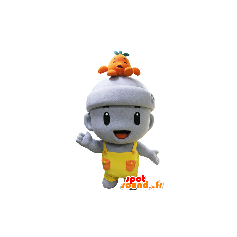 Mascotte de bonhomme gris, très souriant avec une salopette - MASFR031440 - Mascottes Homme