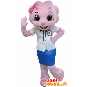 Pink rhino mascot dressed in a skirt - MASFR031441 - The jungle animals