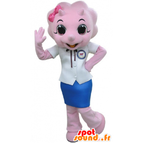 Mascote rinoceronte-de-rosa vestida com uma saia - MASFR031441 - Os animais da selva