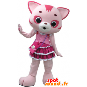 Pink and white cat mascot, with a pretty dress - MASFR031446 - Cat mascots