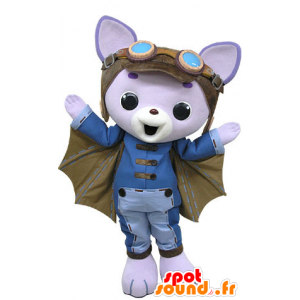 Mascotte de chat mauve avec des ailes de chauve-souris - MASFR031447 - Mascottes de chat