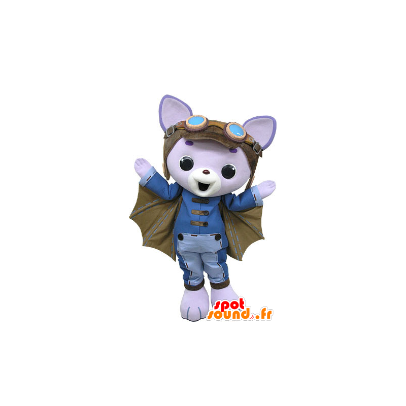 Mascotte de chat mauve avec des ailes de chauve-souris - MASFR031447 - Mascottes de chat