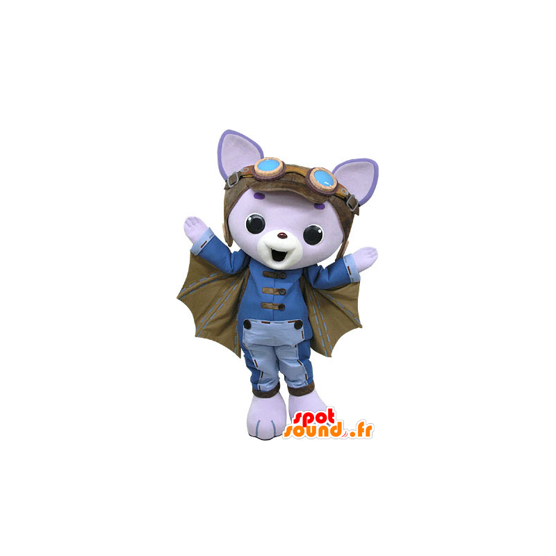 Cat Mascot med lilla flaggermusvinger - MASFR031447 - Cat Maskoter
