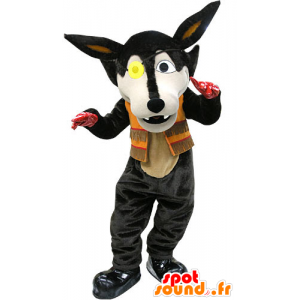 Mascot μαύρο λύκος, με ένα μπάλωμα ματιών - MASFR031448 - Wolf Μασκότ