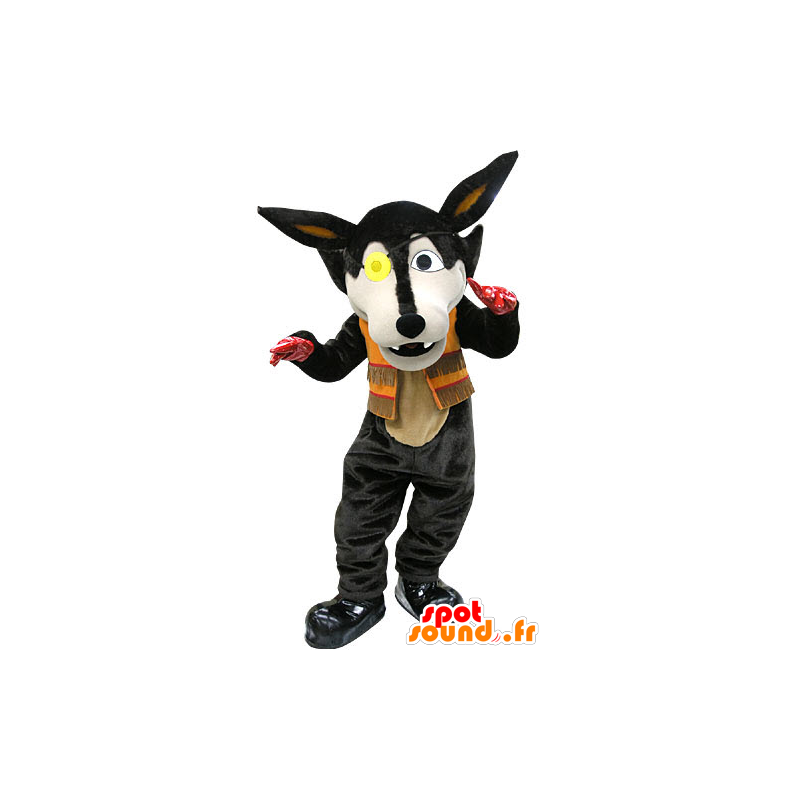 Mascot lobo negro con un parche en el ojo - MASFR031448 - Mascotas lobo