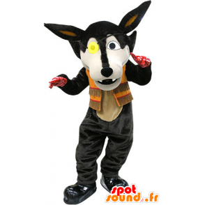 Mascot lobo negro con un parche en el ojo - MASFR031448 - Mascotas lobo