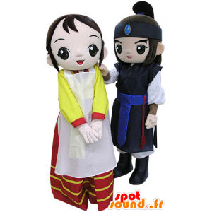 2 mascottes, un guerrier et une femme. Couple de mascottes - MASFR031459 - Mascottes Femme