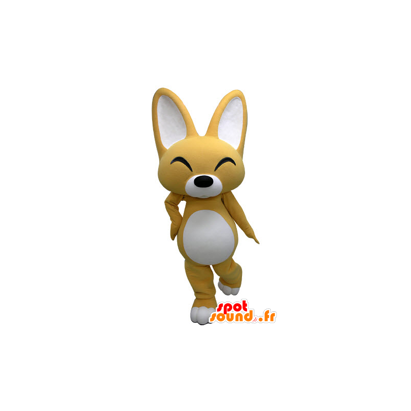κίτρινο αλεπού μασκότ και άσπρο αέρα γέλιο - MASFR031465 - Fox Μασκότ