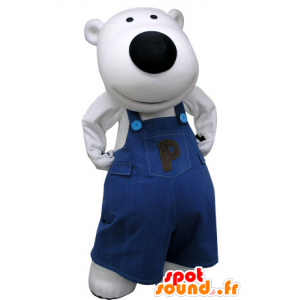 Mascot polar bear, dressed in blue overalls - MASFR031468 - Bear mascot