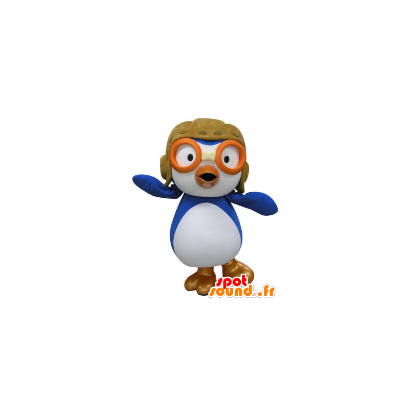 Mascot blue and white bird, airplane pilot held - MASFR031470 - Mascot of birds