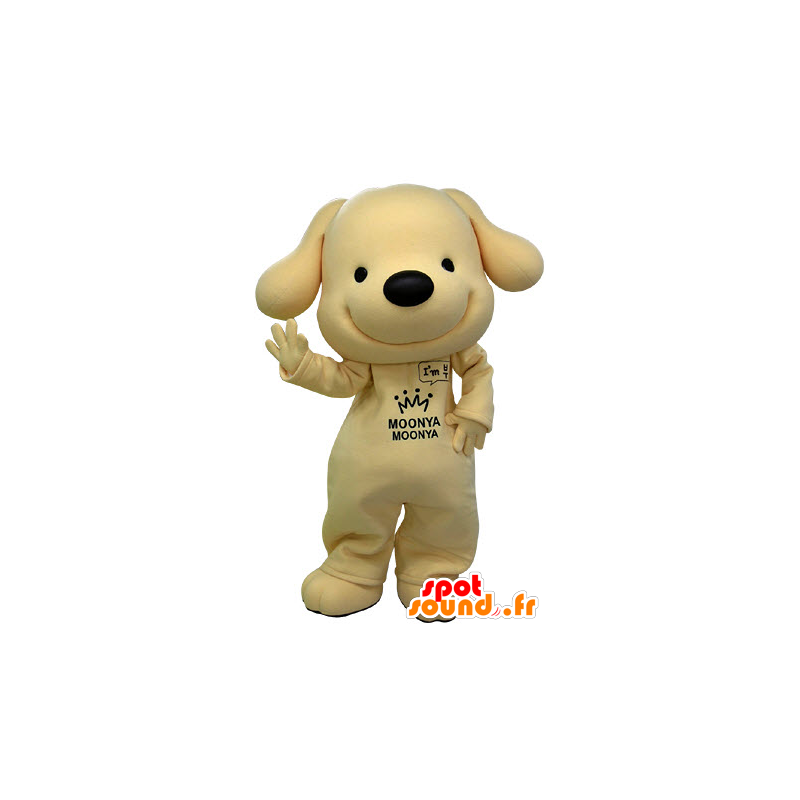 Mascotte de chien jaune et noir, très souriant - MASFR031473 - Mascottes de chien