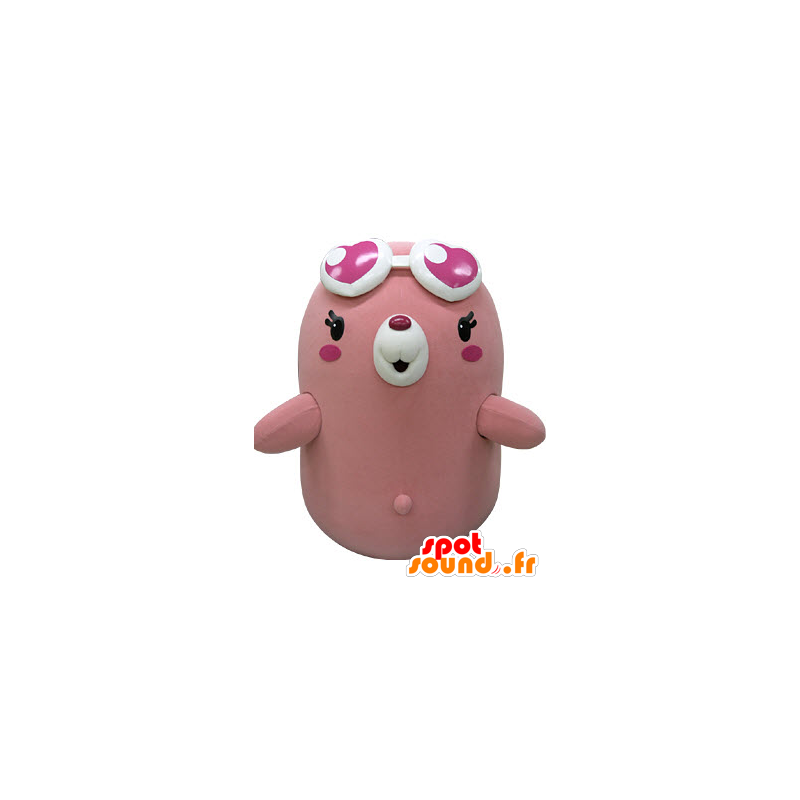 Mascot of pink and white bears, taupe plump and funny - MASFR031475 - Bear mascot