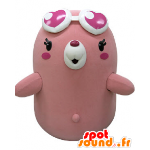 Mascot of pink and white bears, taupe plump and funny - MASFR031475 - Bear mascot