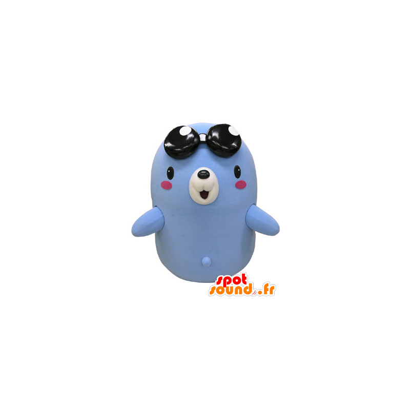 Mascotte orso, taupe blu e bianco con gli occhiali - Mascotte orso - MASFR031476 - SpotSound.fr