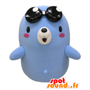 Mascot bear, blue and white taupe with glasses - MASFR031476 - Bear mascot