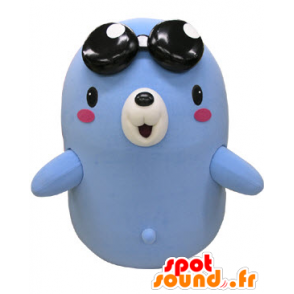 Mascotte orso, taupe blu e bianco con gli occhiali - Mascotte orso - MASFR031476 - SpotSound.fr