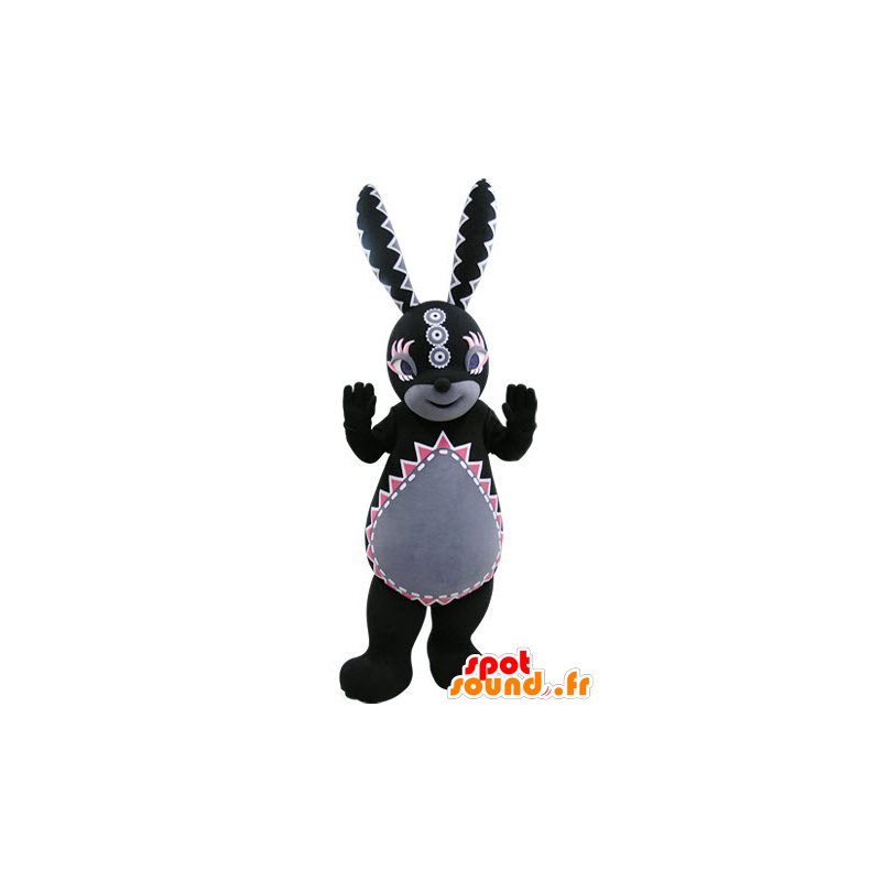 Black and gray rabbit mascot with colorful patterns - MASFR031480 - Rabbit mascot