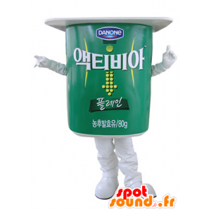 Green and white yoghurt pot mascot, giant - MASFR031483 - Mascots of objects
