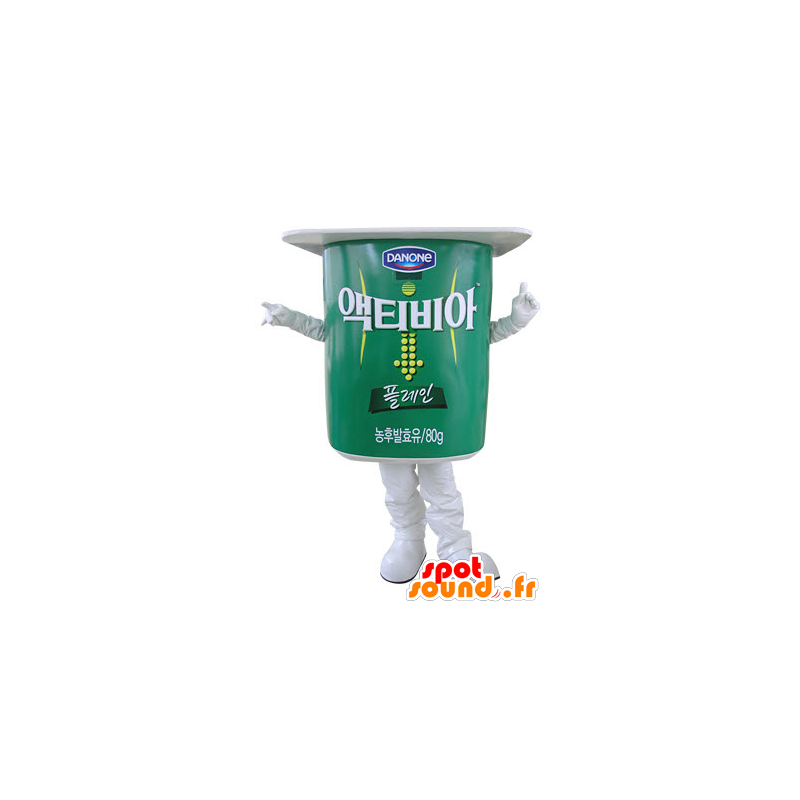 Green and white yoghurt pot mascot, giant - MASFR031483 - Mascots of objects