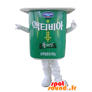 Groen en wit yoghurt pot mascotte, reuze - MASFR031483 - mascottes objecten