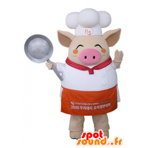 Beige varken mascotte gekleed als een chef-kok - MASFR031486 - Pig Mascottes