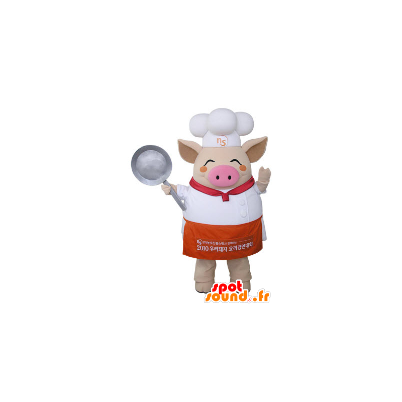 Beige pig mascot dressed as a chef - MASFR031486 - Mascots pig