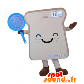 Fetta di pane mascotte panino gigante e sorridente - MASFR031497 - Mascotte di cibo