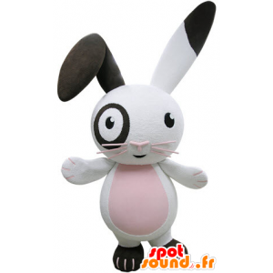 White bunny mascot, pink and black, fun - MASFR031498 - Rabbit mascot