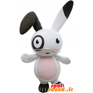 Mascote coelho branco, rosa e preto, divertimento - MASFR031498 - coelhos mascote