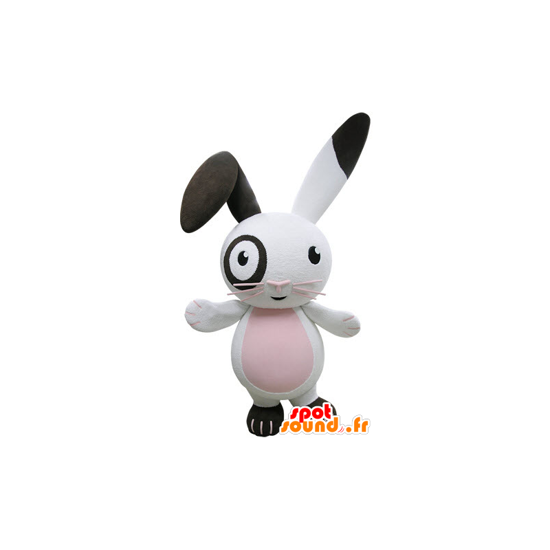 Mascote coelho branco, rosa e preto, divertimento - MASFR031498 - coelhos mascote