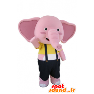 Mascot of pink and white elephant with overalls - MASFR031501 - Elephant mascots