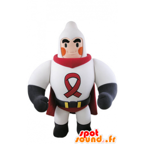 Muskulös superhjälte maskot klädd i vitt och rött - Spotsound