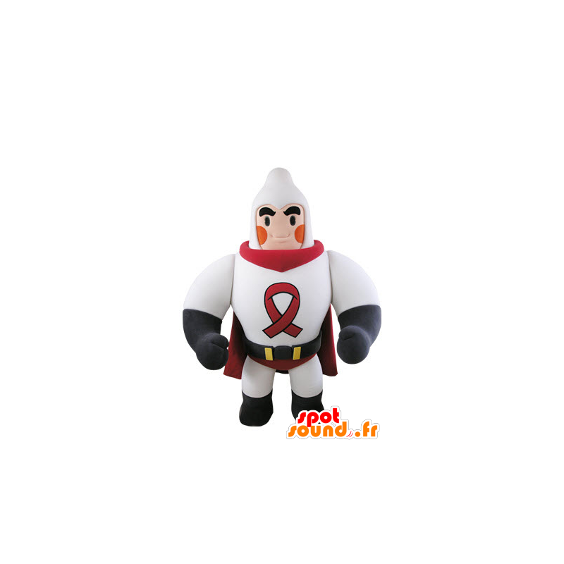 Lihaksikas supersankari maskotti pukeutunut valkoinen ja punainen - MASFR031502 - supersankari maskotti