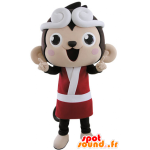 Brązowy i różowy małpa maskotka ubrana w kimono - MASFR031504 - Monkey Maskotki