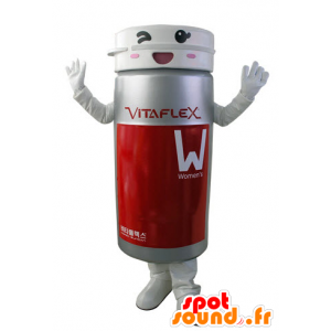 Mascotte de boite de comprimés grise et rouge - MASFR031512 - Mascottes d'objets