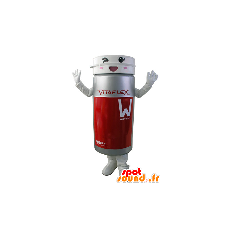 Mascotte de boite de comprimés grise et rouge - MASFR031512 - Mascottes d'objets