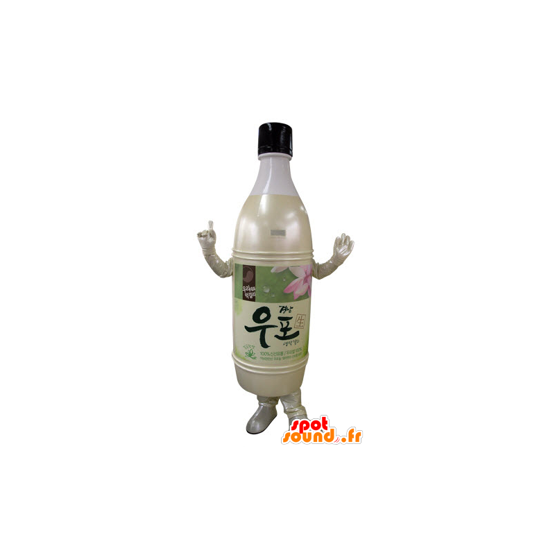 Bottle mascot of beige plastic, yellow and pink - MASFR031513 - Mascots bottles