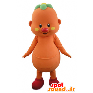 Oranžová muž maskot s květinou na hlavě - MASFR031514 - Man Maskoti