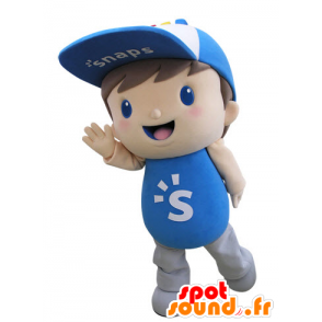 Mascotte vestita di bambino blu con un tappo - MASFR031518 - Bambino mascotte