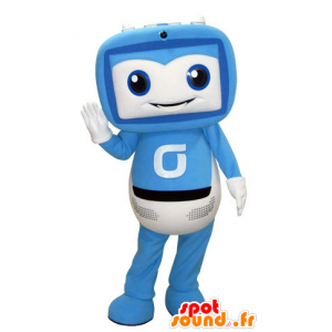 TV Mascot, breedbeeld, blauw en wit - MASFR031522 - mascottes objecten
