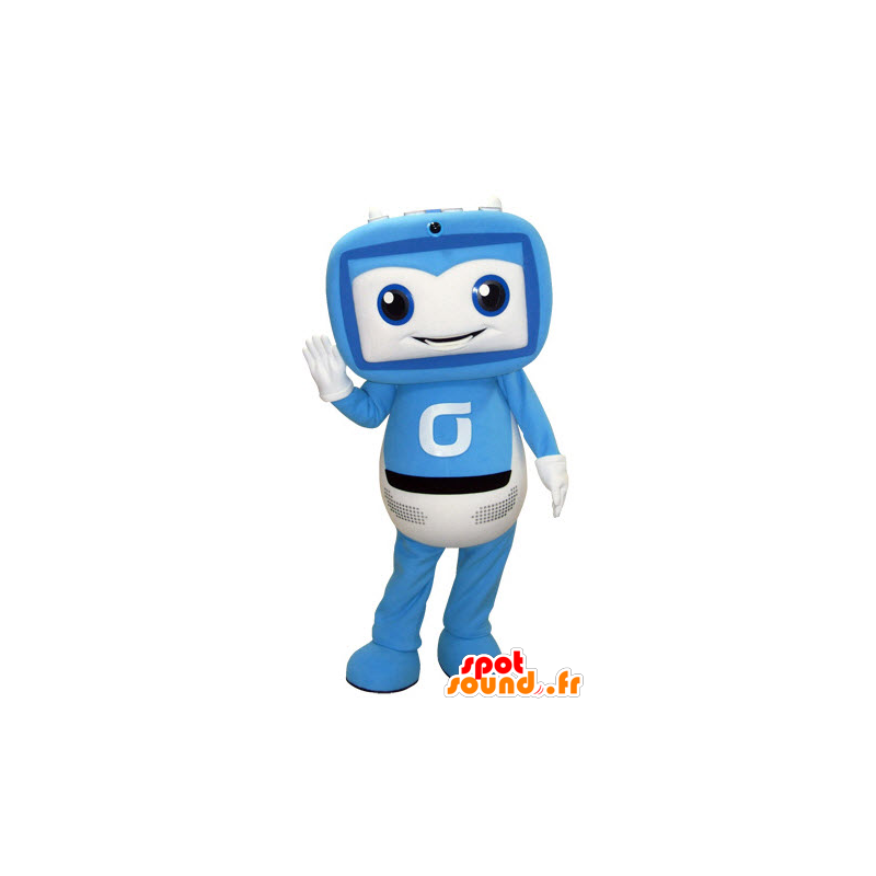 TV Mascot, breedbeeld, blauw en wit - MASFR031522 - mascottes objecten