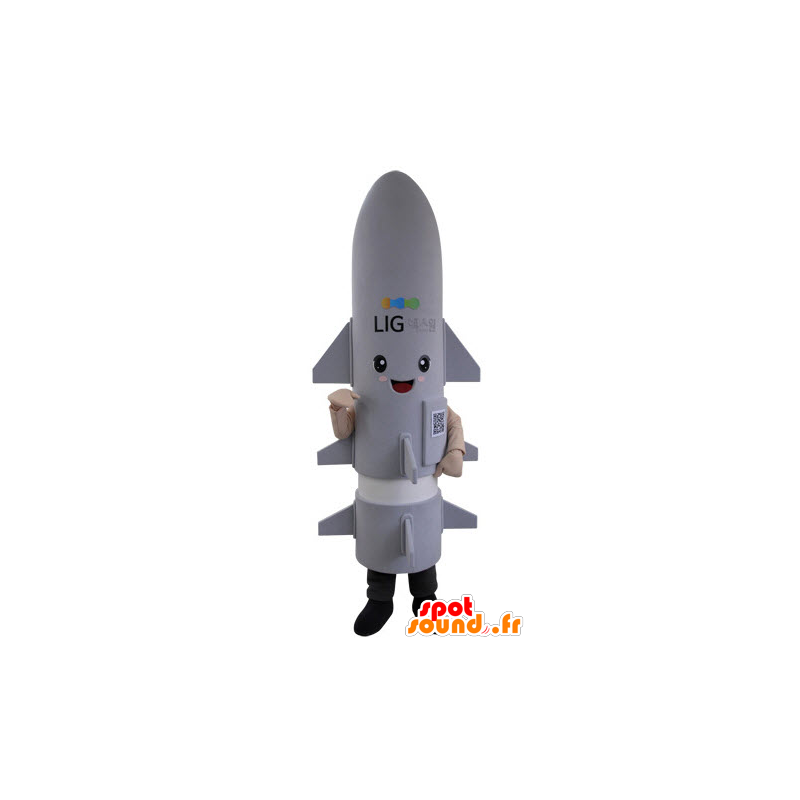 Mascote míssil, foguete cinza, gigante - MASFR031525 - objetos mascotes