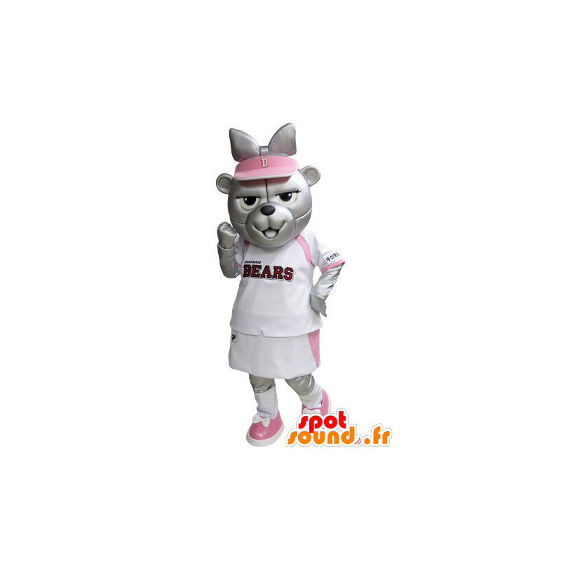 Grisáceos de la mascota del vestido con tenis de color rosa y blanco - MASFR031528 - Oso mascota